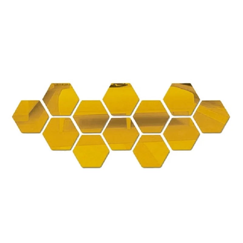 6/12Pcs 3D Hexagon Mirror Wall Sticker Rose Gold DIY TV Background Living Room Stickers Wall Decor Bedroom Bathroom Home Decor