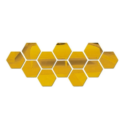 6/12Pcs 3D Hexagon Mirror Wall Sticker Rose Gold DIY TV Background Living Room Stickers Wall Decor Bedroom Bathroom Home Decor