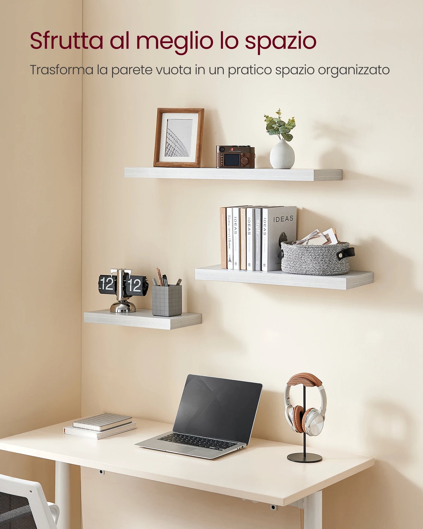 Floating Shelf, Wall Shelf for Books, Photos, Collectibles, 40 X 20 X 3.8 Cm, MDF, for Living Room, Kitchen, Bedroom
