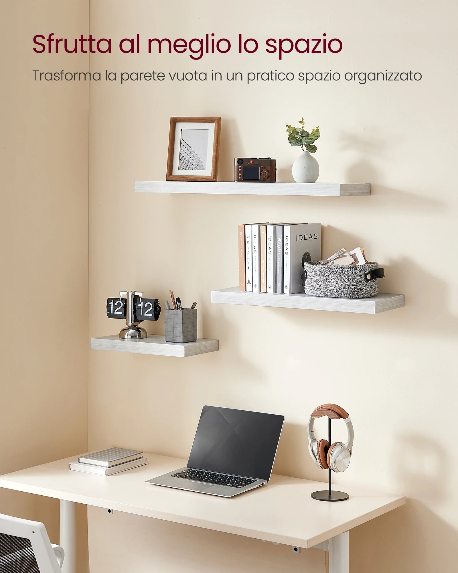 Floating Shelf, Wall Shelf for Books, Photos, Collectibles, 40 X 20 X 3.8 Cm, MDF, for Living Room, Kitchen, Bedroom