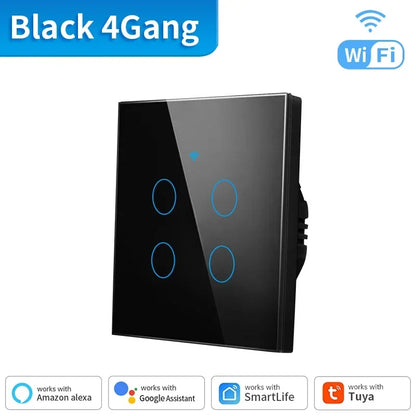 Tuya WIFI Smart RF433 Wall Galss Panel Switch EU 1/2/3/4 Gang Smart Life App Voice Control Work with Alexa Google Home