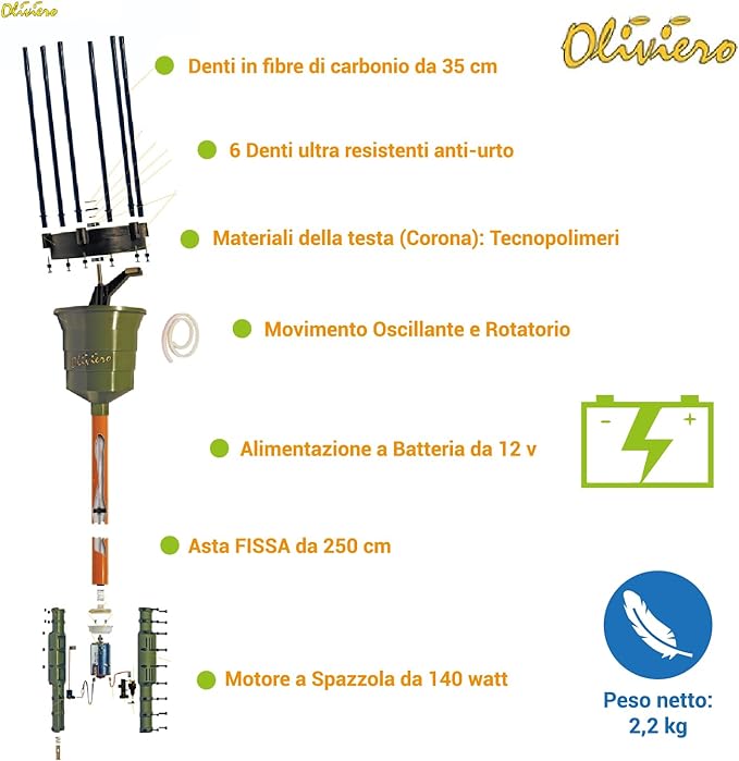 Abbacchiatore elettrico - "Oliviero Synthesis" - asta fissa cm. 250