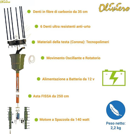 Abbacchiatore elettrico - "Oliviero Synthesis" - asta fissa cm. 250