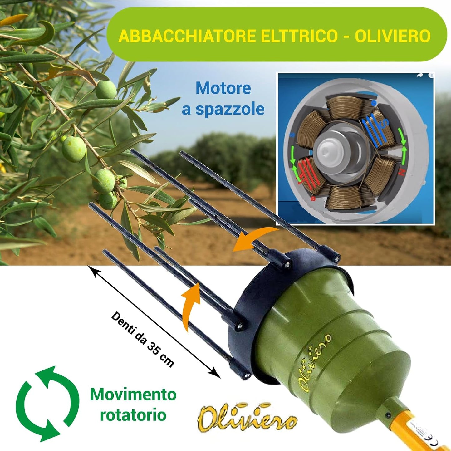 Abbacchiatore elettrico - "Oliviero Synthesis" - asta fissa cm. 250