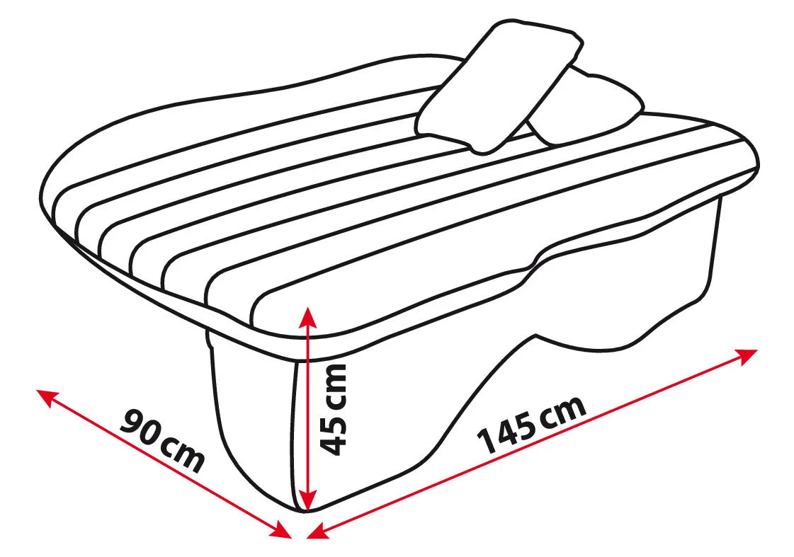 Disegno tecnico quotato di Air-Bed, materasso gonfiabile per auto + mini compressore, con le misure