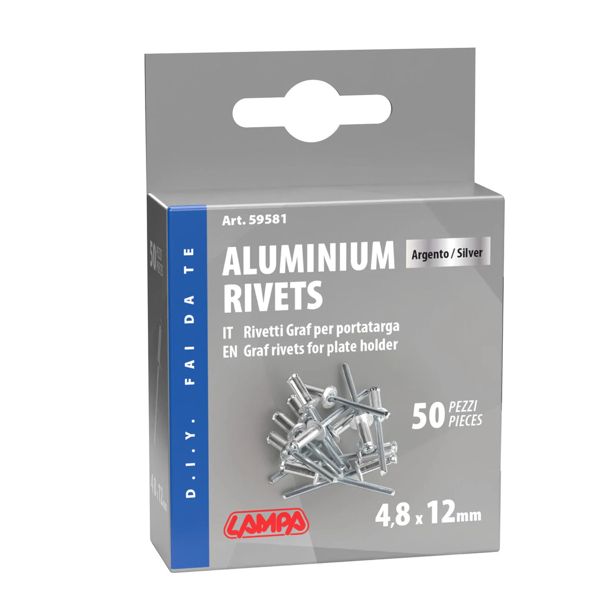 La confezione di Aluminium Rivets, set 50 rivetti Graf per portatarga
