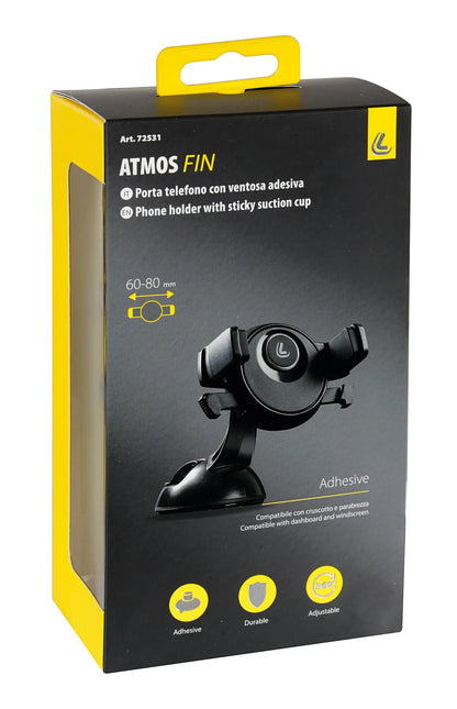 La confezione di Atmos Fin, porta telefono con ventosa adesiva