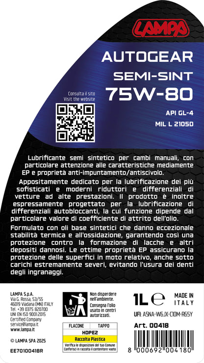 La confezione di Autogear Semi-Sint 75W-80, olio cambio manuale - 1 L
