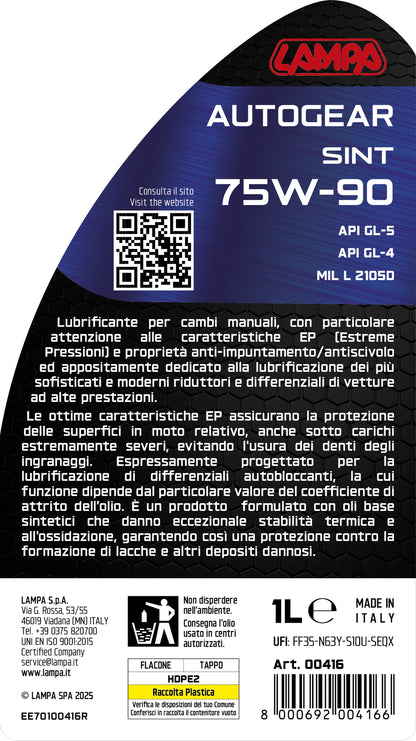 La confezione di Autogear Sint 75W-90, olio cambio manuale - 1 L