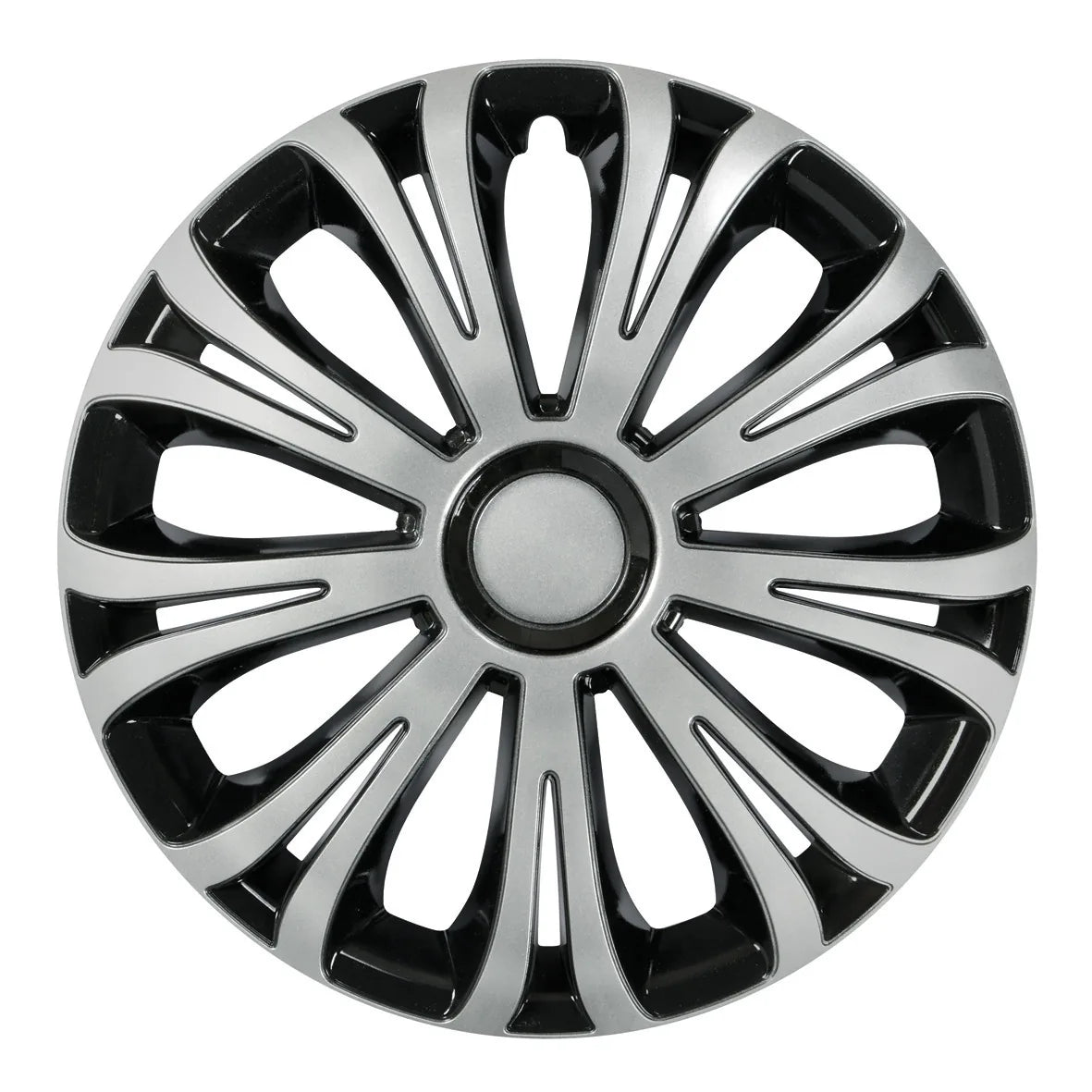 Avera Silver & Black - Set 4 copricerchi - Ø — universali per tutti i cerchi in acciaio