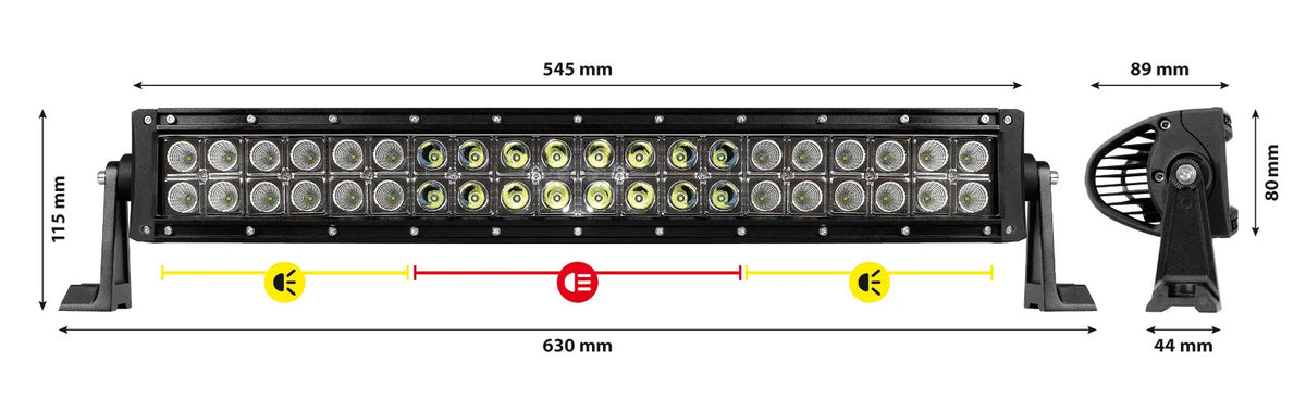 Disegno tecnico quotato di Barra a Led con struttura curva in alluminio, 12/24V, con le misure