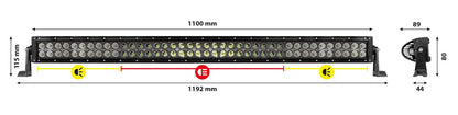 Disegno tecnico quotato di Barra a Led con struttura curva in alluminio, 12/24V, con le misure, vista 3