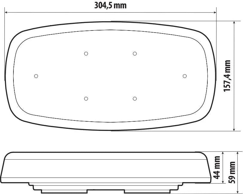 Disegno tecnico quotato di Barra lampeggiante arancio, 7 funzioni, 12/24V, con le misure