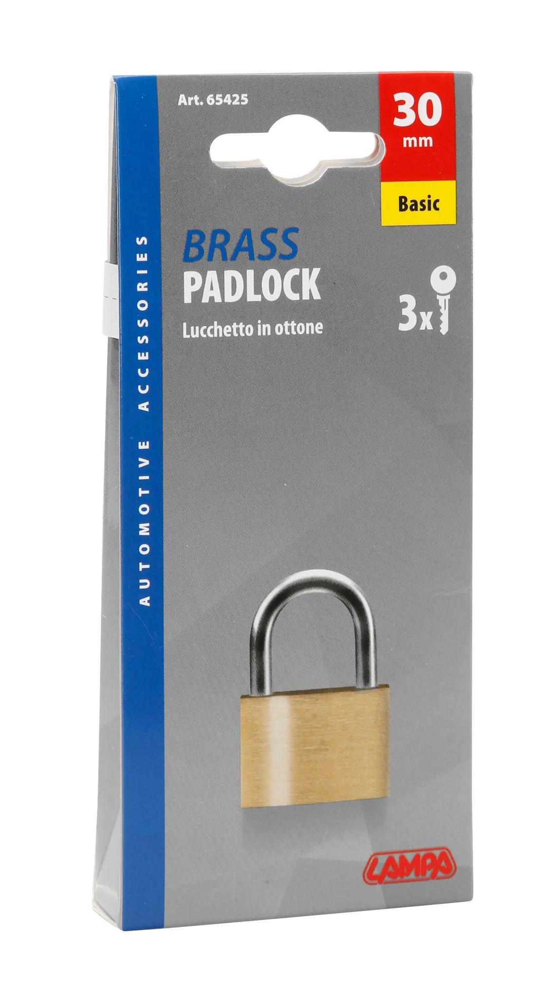 La confezione di Basic, lucchetto in ottone - 30 mm