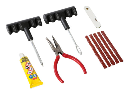 Basic-set, kit riparazione forature pneumatici tubeless su fondo bianco
