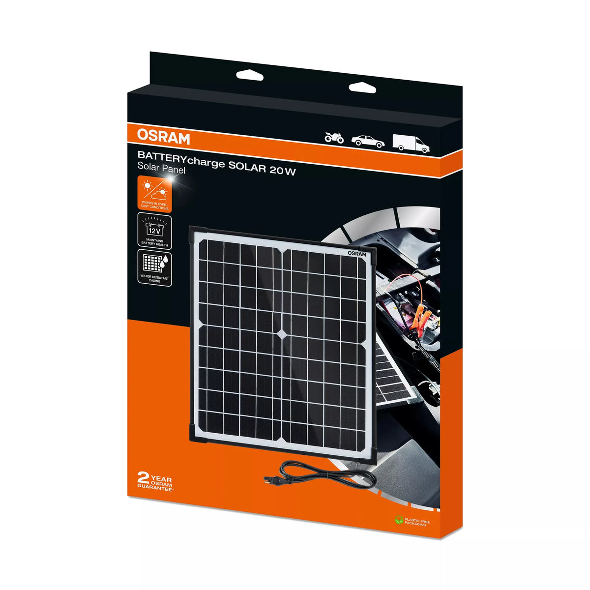La confezione di BATTERYcharge SOLAR 20W, mantenitore di batteria a energia