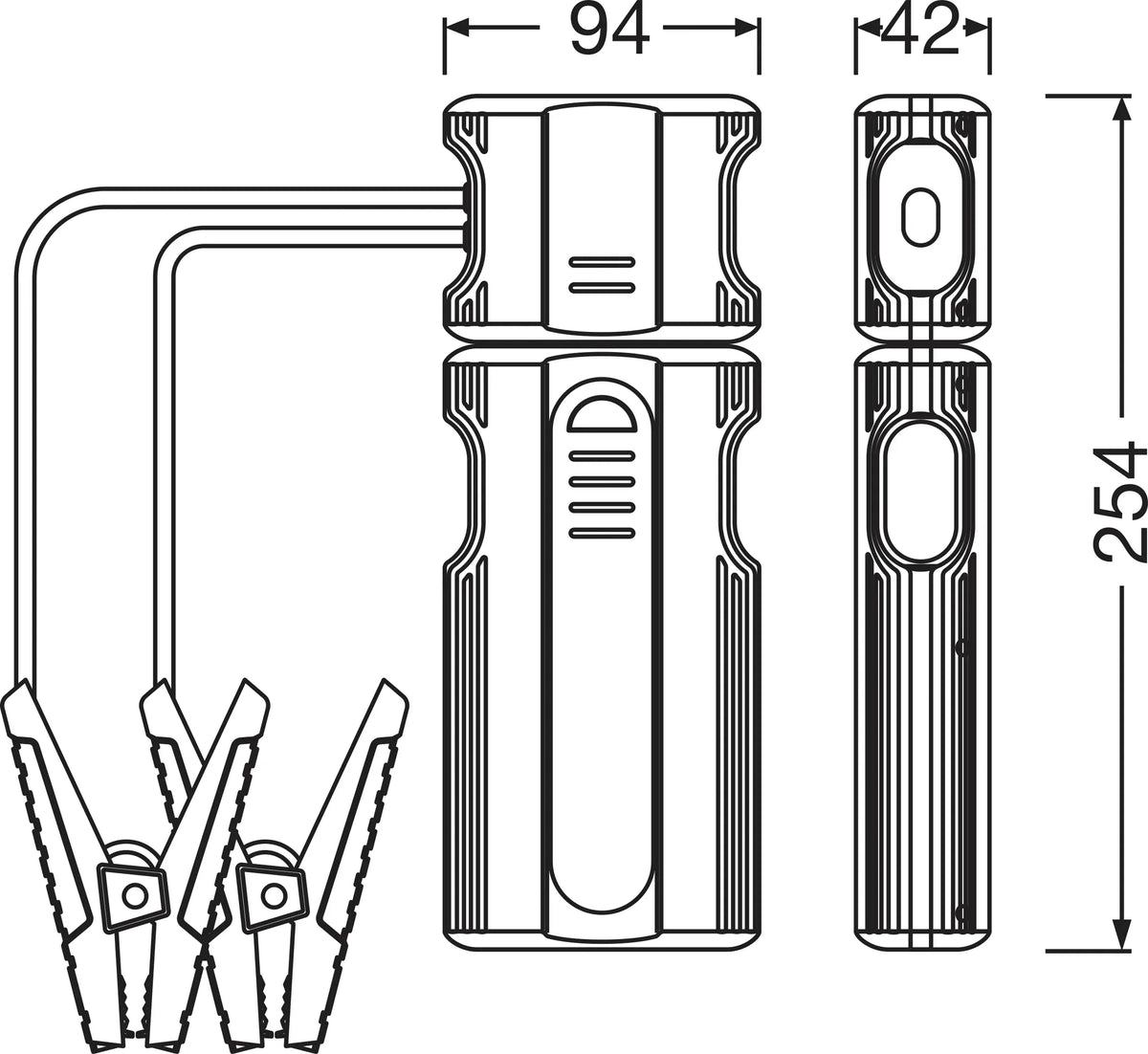 Disegno tecnico quotato di BATTERYjumpstart 1000, avviatore di emergenza con funzione, con le misure
