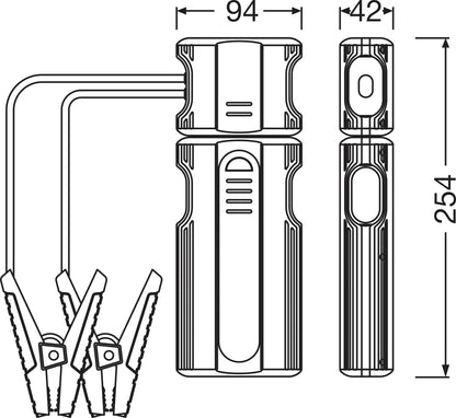 Disegno tecnico quotato di BATTERYjumpstart 1000, avviatore di emergenza con funzione, con le misure