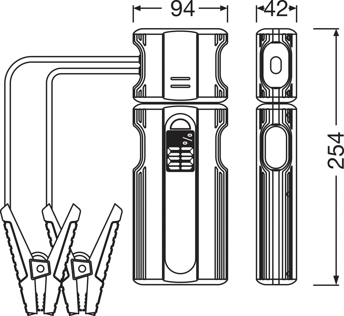 Disegno tecnico quotato di BATTERYjumpstart 1500, avviatore di emergenza con funzione, con le misure