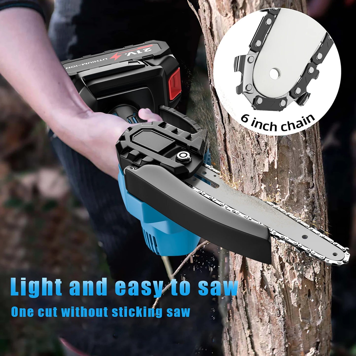 21V 6 Inch Mini Electric Pruning Saws Portable Rechargeable Small Wood Splitting Chainsaw Woodworking Tool for Garden Orchard