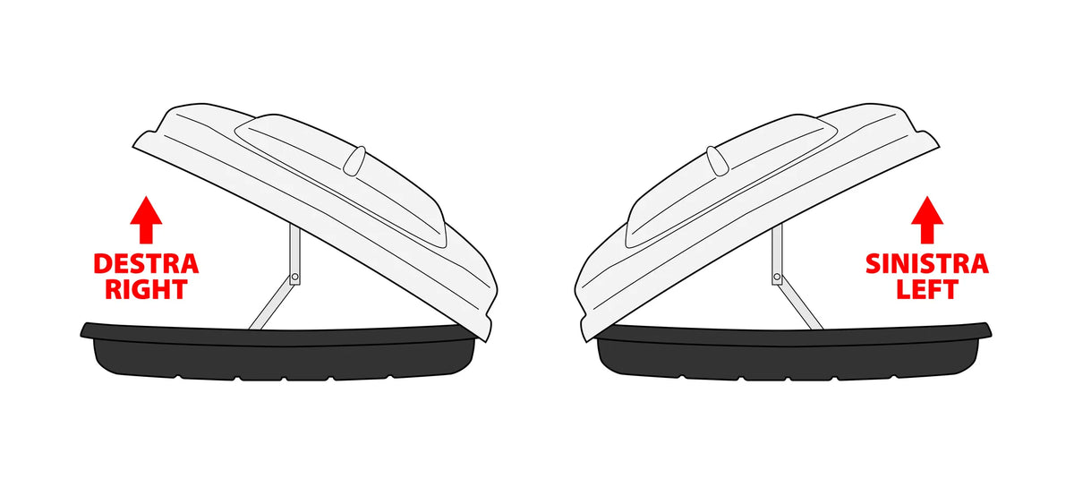 Disegno tecnico quotato di Box 530D, box tetto in ABS, 530 litri, doppia apertura, con le misure, vista 2