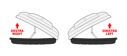 Disegno tecnico quotato di Box 530D, box tetto in ABS, 530 litri, doppia apertura, con le misure, vista 2