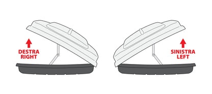 Disegno tecnico quotato di Box 630D, box tetto in ABS, 630 litri, doppia apertura, con le misure, vista 2