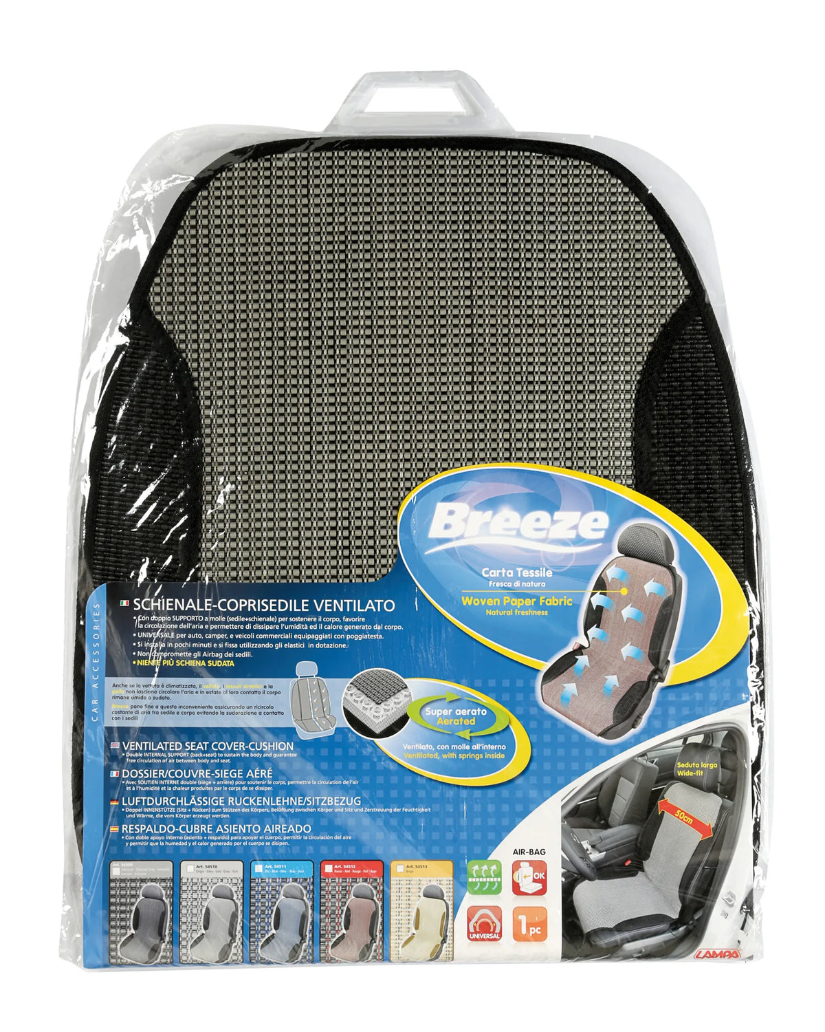 La confezione di Breeze, schienale ventilato in carta tessile