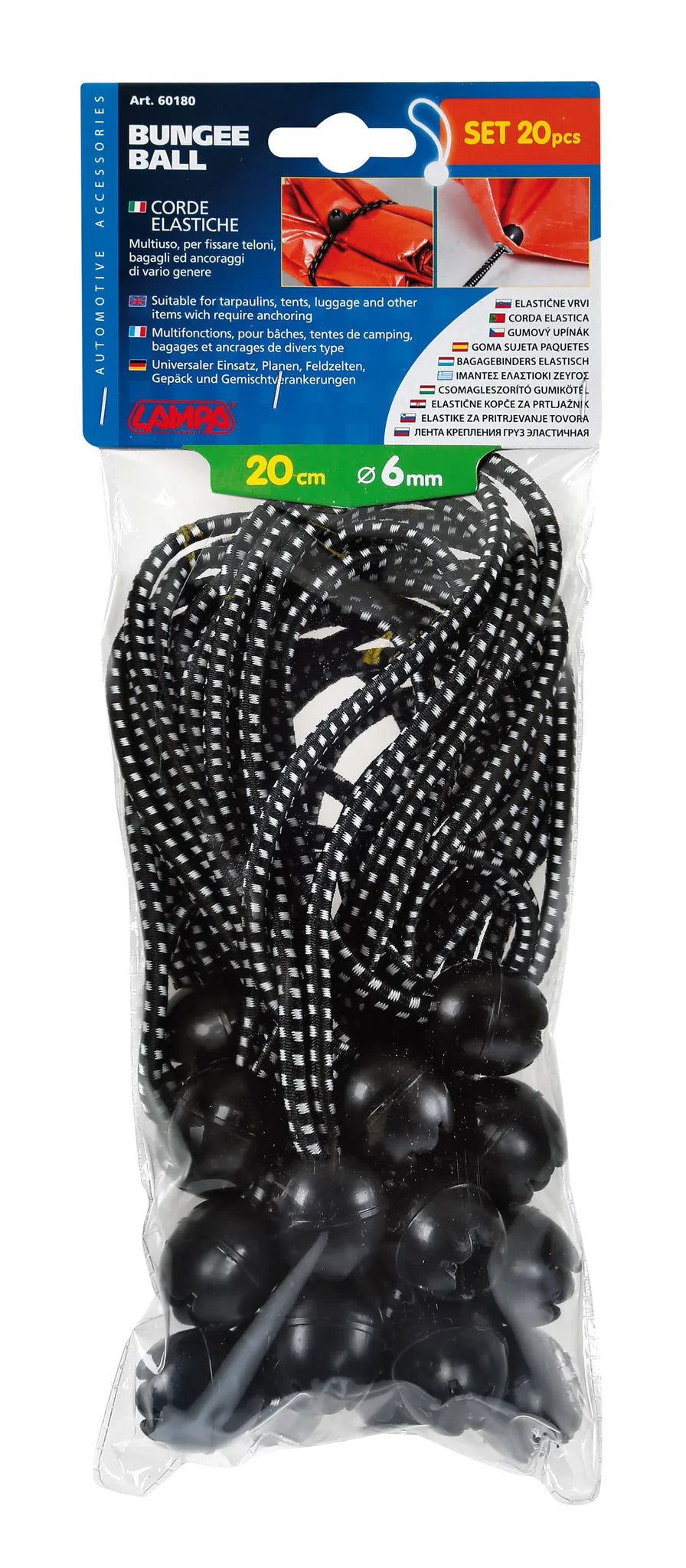 La confezione di Bungee Ball, set 20 corde elastiche - 20 cm - Ø 6 mm
