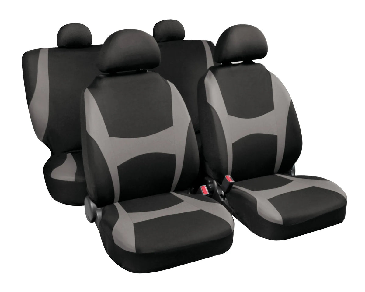 Capri, set fodere coordinate - Nero/Grigio — 2 anteriori, 2 posteriori, 4 copripoggiatesta