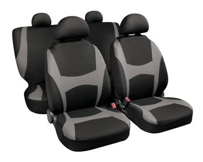 Capri, set fodere coordinate - Nero/Grigio — 2 anteriori, 2 posteriori, 4 copripoggiatesta