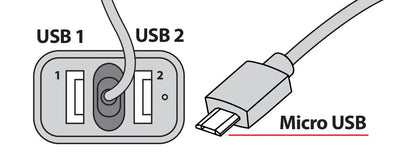 Disegno tecnico quotato di Caricabatteria Micro Usb con 2 porte Usb - Fast Charge -, con le misure