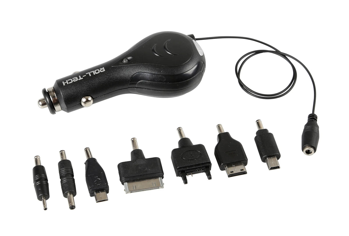 Caricabatteria multipresa con 1 porta Usb - 1000 mA — cavo riavvolgibile da 100 cm. Pulsante per avvolgimento automatico