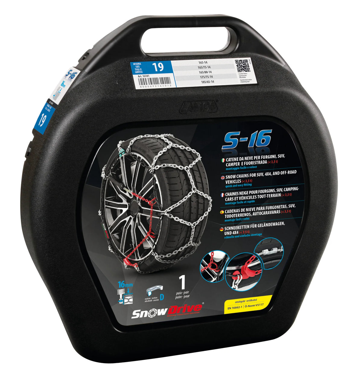 La confezione di Catene da neve SnowDrive S-16 per furgoni, SUV e camper