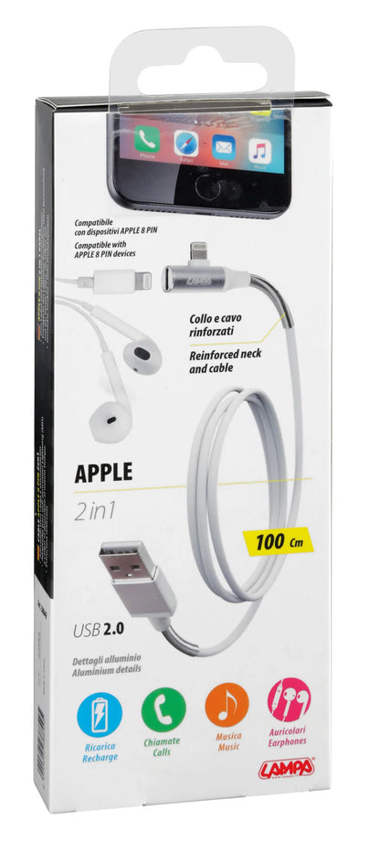 La confezione di Cavo 90° Usb > Apple 8 Pin + adattatore auricolari - 100 cm