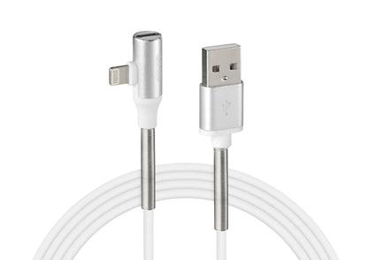 Cavo 90° Usb > Apple 8 Pin + adattatore auricolari - 100 cm su fondo bianco