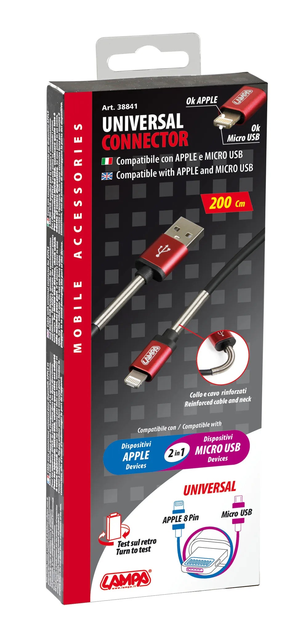 La confezione di Cavo Universal, Usb > Apple 8 pin / Micro Usb - 200 cm