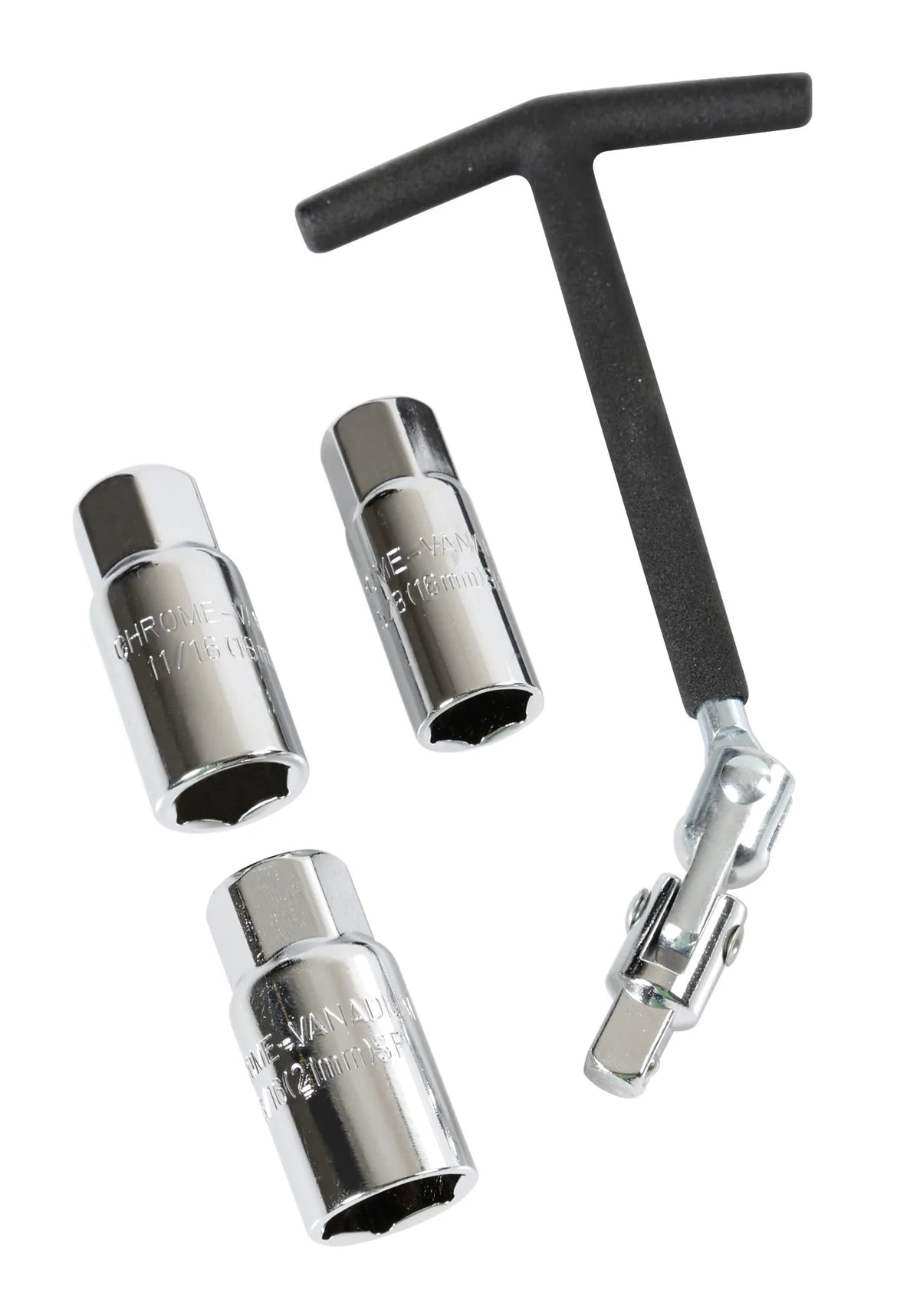 Chiave svitacandele snodabile - 16+18+21 mm — bussole intercambiabili. Lunghezza manico cm 15