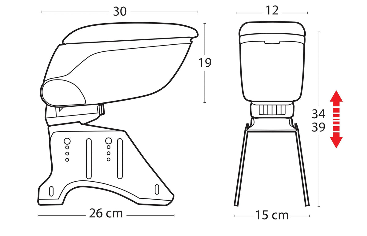 Disegno tecnico quotato di Classic, bracciolo 4 funzioni con doppio sistema di, con le misure