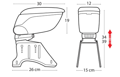 Disegno tecnico quotato di Classic, bracciolo 4 funzioni con doppio sistema di, con le misure