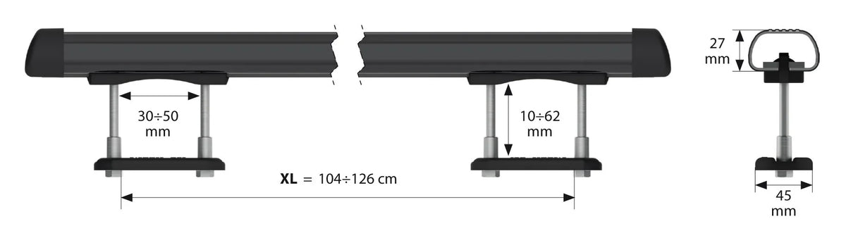 Disegno tecnico quotato di Club, set completo barre portatutto in acciaio - XL - 135 cm, con le misure, vista 4
