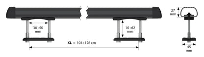 Disegno tecnico quotato di Club, set completo barre portatutto in acciaio - XL - 135 cm, con le misure, vista 4