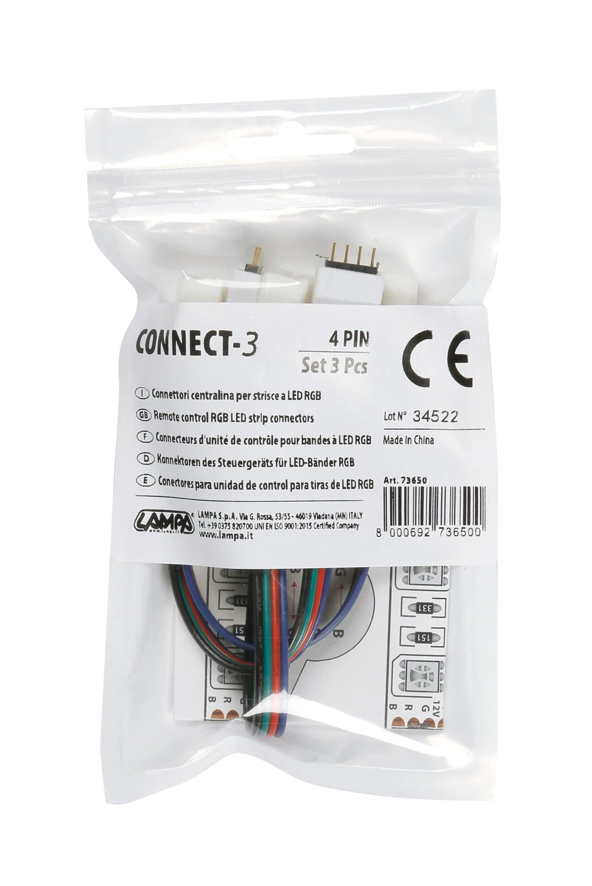 La confezione di Connect-3, Connettori centralina per strisce a Led RGB, set