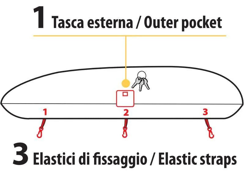 Disegno tecnico quotato di Cover protettiva per box da tetto, con le misure