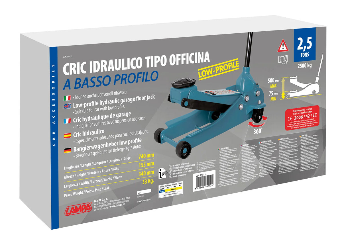 La confezione di Cric idraulico a carrello, a basso profilo - 2.500 kg