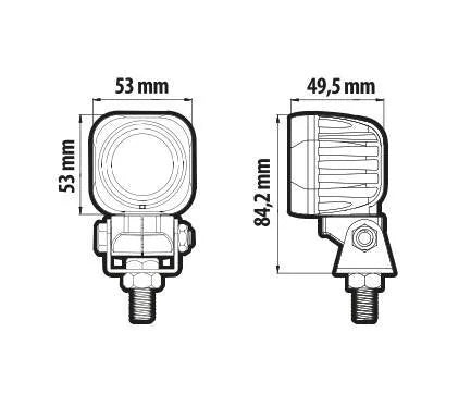 Disegno tecnico quotato di Cyclops-Square, faro ausiliario a 1 Led - 12/24V - Luce, con le misure