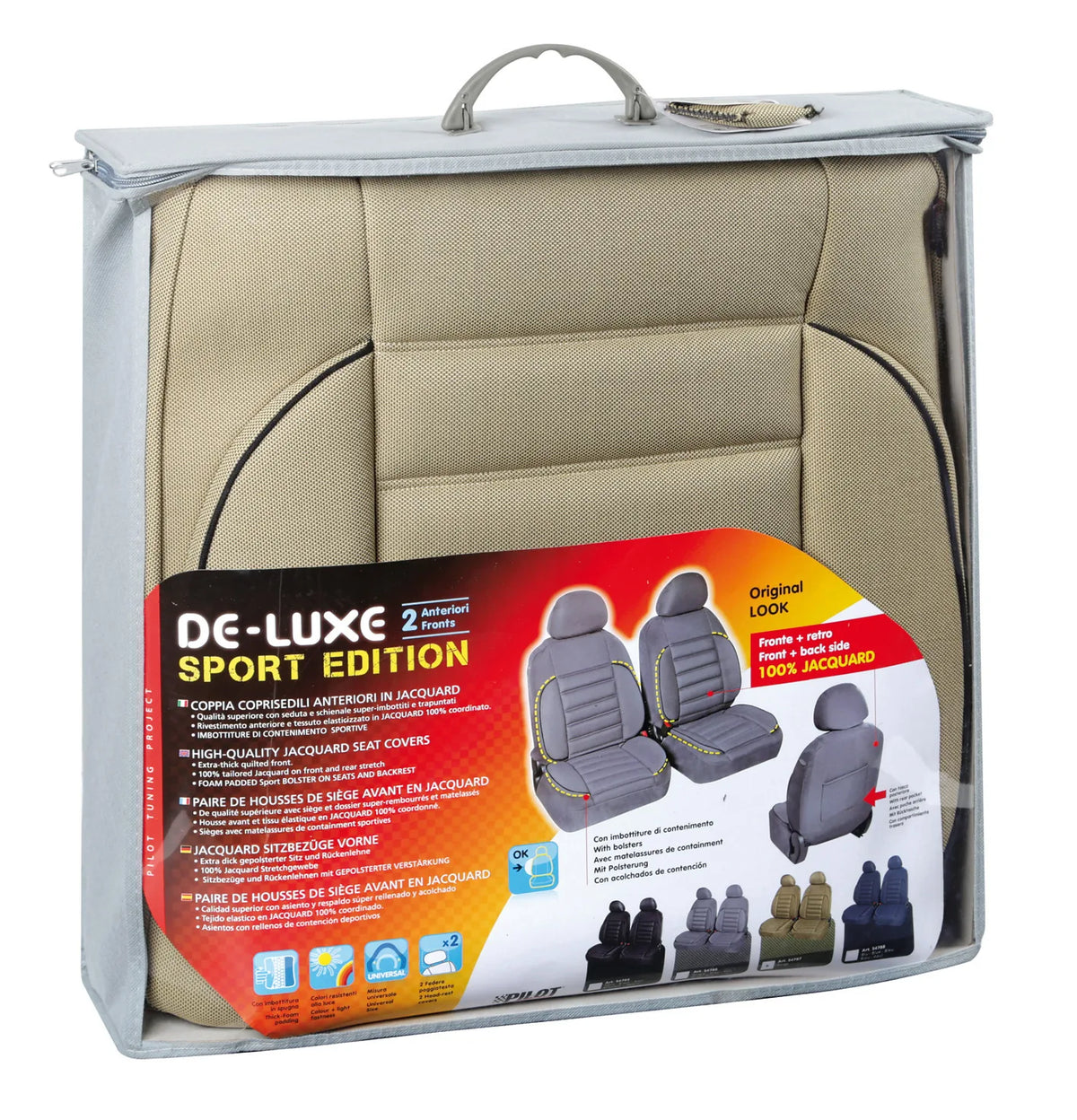 La confezione di De-Luxe Sport Edition, coppia coprisedili anteriori