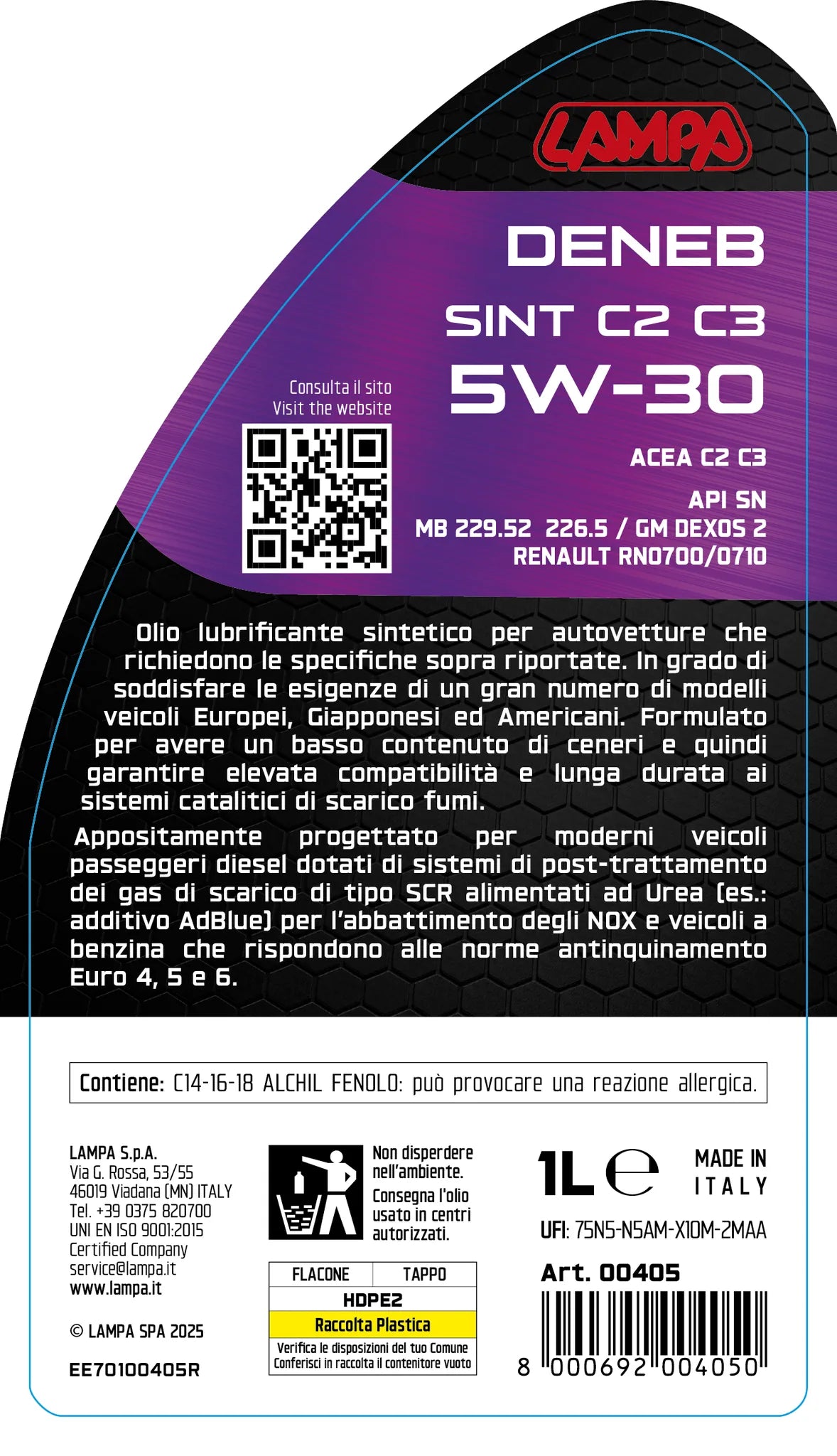La confezione di Deneb Sint C2 C3 5W-30, olio motore auto - 1 L