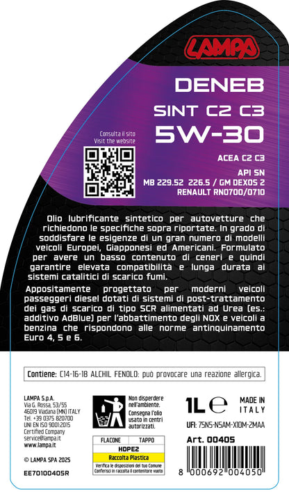 La confezione di Deneb Sint C2 C3 5W-30, olio motore auto - 1 L