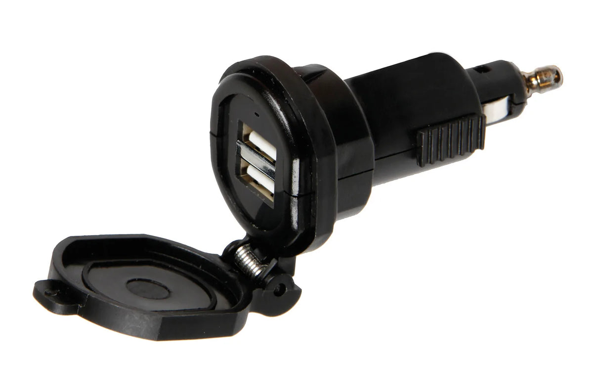 Din-Tech, caricabatteria Din 2 porte Usb - Fast Charge - su fondo bianco